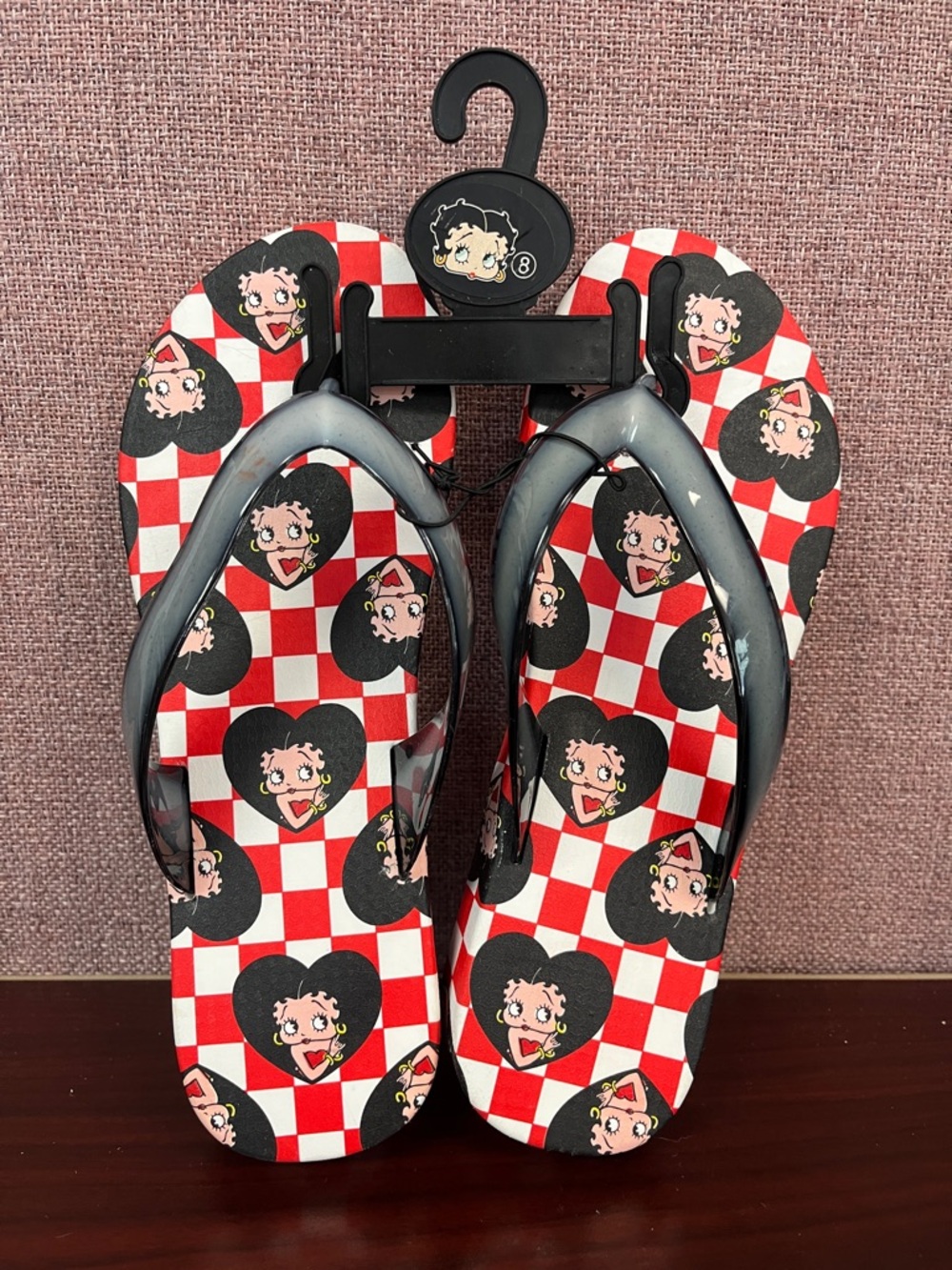 Betty Boop Red & White Checker Print Flip Flops Women’s Size 8 Novelty Sandals